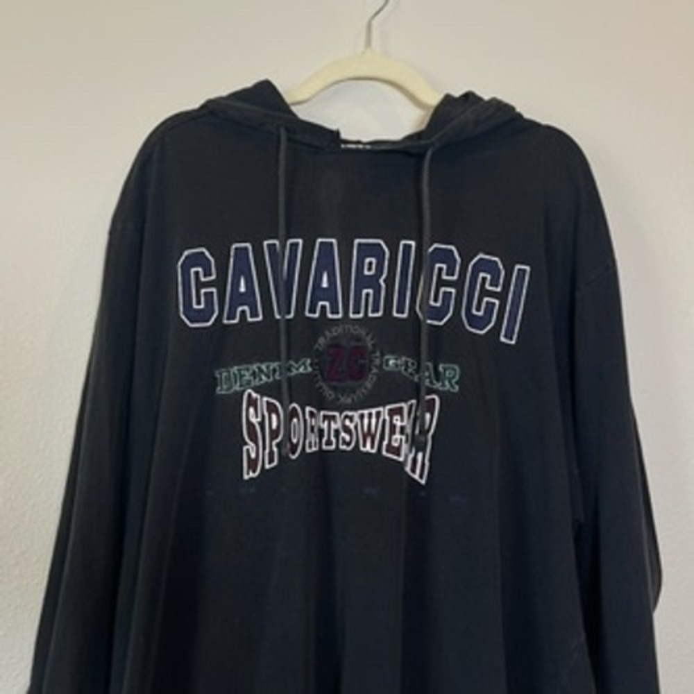 Vintage Z Cavaricci 90's Hooded Graphic Tee Mens Medium Black Long Sleeve Y2K - Picture 2 of 7
